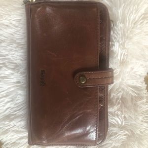 Leather wristlet with crossbody strap